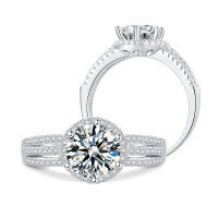 wholesale S925 Sterling Silver Moissanite Halo Engagement Ring for Women, D Color Six-Prong Setting with Closed Shank-2 carat (Moissanite) ring 8#