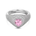 wholesale S925 Sterling Silver Wedding Blast Pink Heart Full Zirconia Ring for Women, Exquisite European and American Festival Band-0-6