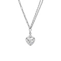 wholesale S925 Sterling Silver Korean Style Collarbone Chain, Ins Niche Double-Layer Chain Design with Zircon Inlaid Heart Pendant Necklace for Women-0-0