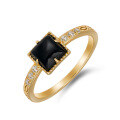 wholesale S925 Silver Plated 14K Gold Geometric Design Black Onyx Ring, Retro Japanese Light Luxury Style Dunli Jewelry-0-0