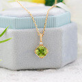 wholesale S925 Silver Plated 14k Gold Peridot and White Zircon Necklace in Japanese Retro Style-0-2