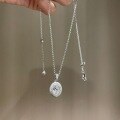 wholesale S925 Sterling Silver Oval Egg-shaped Diamond Brushed Necklace for Women, Small and Unique, Luxurious and Sophisticated, Versatile Fashion with a Retro Style-0-4