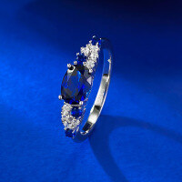 wholesale S925 Silver Stunning New Live Stream Edition Simulated 5*7mm Oval Fanta Orange French Romantic Ring-R1030 Royal Blue No. 5
