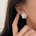 wholesale S925 Sterling Silver Natural Freshwater Pearl Flower Stud Earrings for Women, Boho Chic, High-end Fashion, Korean Style-0-2