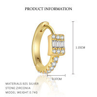 wholesale S925 Sterling Silver Wholesale Square Earrings With Rhinestones, Minimalist And Fashionable-E5289-Gold/Single 925 Silver