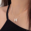 wholesale S925 Sterling Silver Letter H Snake Chain Necklace for Women, Korean Minimalist Stylish Small Luxury High-end Versatile Collarbone Chain-0-6