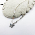 wholesale S925 Sterling Silver Korean Fashion Natural Freshwater Pearl Necklace with Resin Enamel Butterfly Pendant-0-0