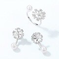 wholesale S925 Sterling Silver Simple Fashion Shell Pearl White Zircon Snowflake Ring for Women, Versatile Wear White Zircon Ring Wholesale-0-3