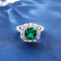 wholesale S925 Sterling Silver Heavy Vintage Halo Design Emerald Gemstone Ring Set with Zircon-0-5