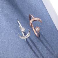 wholesale Rose gold S925 silver star and moon open ring for women with artistic temperament, factory wholesale-Star Moon Ring - White Gold [S925 Silver]