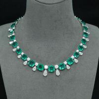 wholesale Metal: 925 Silver Gold Plated Pendant Chain, High Carbon Diamond, Colombian Emerald, Wedding Fashion Jewelry for Women Necklace-Muzo Green 925 Silver