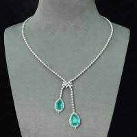 wholesale 925 Silver Gold-Plated Pendant Chain with High Carbon Muzo Green Water Drop Diamond, Luxury Versatile Necklace for Women-Muzo Green>925 Silver