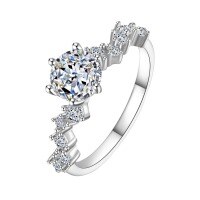 Titanium Silver Moissanite Ring, Japanese-Inspired Minimalist Luxury Design, Wholesale Supplier-One-carat zircon eight hearts and eight arrows  Adjustable opening