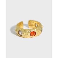 wholesale S925 Sterling Silver French Light Luxury Colored Zircon Elegant Open Ring for Women-Platinum [No. 14/Adjustable] Opening adjustable