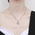 wholesale S925 sterling silver vintage minimalist French-style green zirconia pendant beaded necklace-0-2