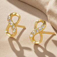 wholesale 925 Sterling Silver Cross-border Hot-selling 8-shaped Stud Earrings with Micro-paved Zirconia, High-end Ins Style for Women-Gold 925 silver