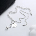 wholesale S925 Sterling Silver French Pearl-Connected Zodiac Pattern Heart Tassel Necklace, Light Luxury, Gentle, and Ethereal Accessory-0-2