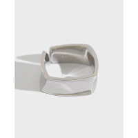 wholesale S925 Sterling Silver JL129 Korean Style INS Minimalist Geometric Square Smooth Surface Open Adjustable Ring for Women-Platinum [No. 13/Adjustable] Opening adjustable