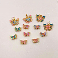 wholesale Gold-plated S925 Silver Butterfly Dangle Enamel Bracelet Necklet Bracelet Accessories DIY Handmade Spacer Beads Semi-finished Components-Light blue butterfly handle