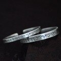 wholesale 999 Silver Matte Bangle Women's Jewelry Pure Silver Sanskrit Six-Word Mantra for Peace and Protection Openable Silver Accessory-0-3