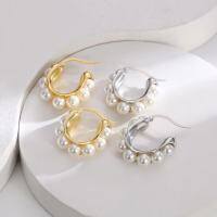 wholesale Metal material new European and American retro French-style U-shaped pearl ear clips for women, celebrity temperament ear accessories jewelry-xb809-white gold