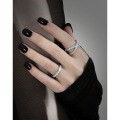 wholesale S925 Sterling Silver Original Niche Design Minimalist Hollow Double-Layer Cross Blue Drip Glaze Open Adjustable Ring for Women-0-2