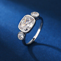 wholesale S925 rhodium-plated heavy work design lab-grown synthetic gemstone ring set with zircon-White No. 8