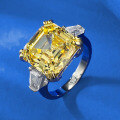 wholesale Live stream same style 925 silver ring, pagoda style 12*12mm asscher cut high carbon diamond, yellow diamond ring,ins-0-2