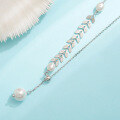 wholesale S925 Sterling Silver Wheat Ear Pearl Necklace for Women, Trendy Pearl Layering Hip-Hop Style Multi-Way Wheat Streamer Necklace-0-0