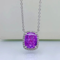 wholesale 925 Silver Geometric Minimalist Pendant Necklace with 8*10 Purple High-Carbon Diamond, 40+3-Blue 925 Silver