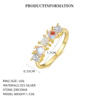 wholesale S925 Silver Ring With Opal, Moonstone, And Love Arrangement, A Light Luxury Women's Accessory-K2408_Moonlight Glass/Synthetic Opal/White Zirconium_18K Yellow Plated_US Size 6#