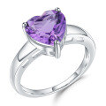 wholesale S925 Silver Inlaid Natural Amethyst Heart Gemstone Ring, Luxurious and High-End-0-4