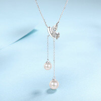 wholesale S925 Sterling Silver Original Design Pearl Necklace for Women with Moissanite Pendant, High-End Luxury Spring Summer Tassel Collarbone Chain-1 carat/6-8mm pearl