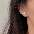 wholesale S925 Sterling Silver Small Flower Swarovski Pearl Ear Studs for Women, New Trendy and Unique High-End Elegant Ear Accessories-0-2