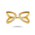 wholesale S925 Silver Plated 14K Gold Japanese Minimalist Niche Butterfly Hollow-Out Design White Zircon Ring-0-4