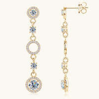 wholesale Metal material vintage long moissanite earrings for women, tassel hollow-out round earrings, elegant fashion earrings wholesale-White 1 carat + 1 carat