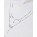 wholesale 925 Sterling Silver Pearl Double-Layered Stackable Necklace for Women, Minimalist and Unique High-End Design Star and Moon Tassel Collarbone Chain-0-1