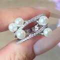 wholesale 925 Silver Round White Pearl 5mm Floral Design Women's Ring from ShiPei Jewelry Seasonal New Collection-0-0