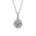 Sterling Silver Moissanite Necklace, 1ct Round Halo Pendant Chain-0-3