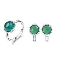 wholesale S925 Sterling Silver Fashion Minimalist Green Agate Jewelry Set with Natural Gemstone Ring and Stud Earrings Two-Piece Set-Green Agate Ring (Note: US size 5-10)  925 Silver