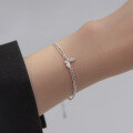 wholesale S925 silver double-layer diamond-inlaid butterfly light bead bracelet for women, chic Korean-style fashionable accessory S3816-0-1