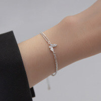 wholesale S925 silver double-layer diamond-inlaid butterfly light bead bracelet for women, chic Korean-style fashion accessory S3816-S925 Silver Bracelet 925 Silver