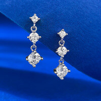 wholesale S925 Sterling Silver New Korean Style Ins Wind Stud Earrings Cut Simulated Square Zircon Earrings Minimalist Women-E465 Platinum &gt; 925 Silver