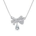 wholesale Platinum-Electroplated 925 Silver Bow-Shaped Waterdrop Pendant Necklace for Women with Full Pavé-Inlaid High-Carbon Zirconia-0-6