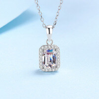 wholesale PT950 gold-plated 925 sterling silver necklace for women with full-set rectangular chamfered moissanite pendant, elegant and versatile-5x7M Zircon (Emerald Cut) >925 Silver