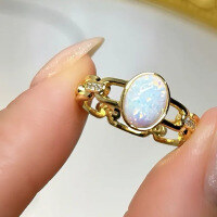 wholesale Rose gold plated S925 silver with one-carat white opal ring for women, live stream on Xiaohongshu-R928 Golden White Stone No. 6