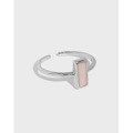 wholesale S925 Sterling Silver Geometric Square Micro-Inlaid Pink Shell Textured Open Adjustable Ring for Women, Korean Version Ins Minimalist Niche Design-0-0