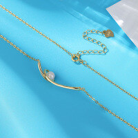 wholesale S925 Sterling Silver Minimalist Design Cross Pearl Necklace for Women, Choker Collarbone Chain, Light Luxury Elegant Wrapped Freshwater Pearl Pendant-Gold Freshwater Pearl Necklace 925 Silver