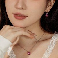 wholesale S925 Sterling Silver Light Luxury Hit, Exquisite High-End Colored Flower Round Zircon Design Jewelry Set with Necklace and Earrings-White gold and blue diamond DY1D0390-SW-BA 925 silver