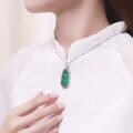 wholesale S925 Sterling Silver Vintage Green Chalcedony Bean Pendant Necklace, Mother's Day Gift for Mom-0-5
